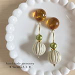 大ぶり 琥珀べっ甲×ヴィンテージ大ぶり ピアス/イヤリング