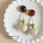 大ぶり 琥珀べっ甲×ヴィンテージ大ぶり ピアス/イヤリング