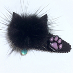 猫ミミブラックミンクファーヘアクリップ