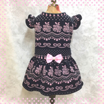 秋冬ワンピース・レース&ビジュー柄ブラック