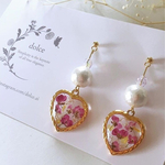 浴衣♡押し花ハートとパールのピアス
