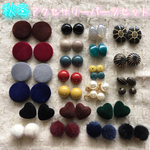 ～～秋冬アクセサリーパーツセット～～ベロア素材 ビーズ (コイン.ハート)ファーボールチャーム カボション 陶器風ビーズ パール風チャーム