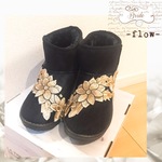 SALE♡【22.0〜26.5cm】立体レースムートンブーツ/bk