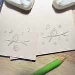 『シマエナガ　枝にちょこん♡』　消しゴムはんこ　＋ちょこっとデコはんこ３つ！