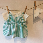 ぽぽちゃん服 ストライプ ワンピース グリーン