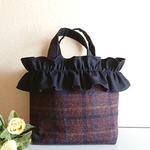 M☆フリルバッグ👜ウールツィード格子柄♪秋冬バッグ ① 