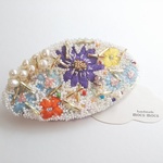 【セール】淡水パールとお花畑刺繍のバレッタNo.257 (1点もの)