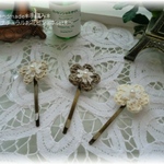 *再販*handmade＊手編み＊お花のレースピン＊ナチュラル色＊3本set＊