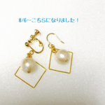 【シンプル】コットンパールの四角フレームピアス