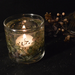  Happy Flower glass candle green （キャンドルホルダー/ハンドメイドキャンドル/ソイキャンドル/紫陽花/かすみ草/）