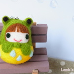 カエルかぶりなヒト　羊毛フェルトマトリョーシカ