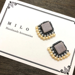 ☆1点もの☆チェコパールと四角パーツの刺繍ピアス/イヤリング