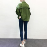en-en ・厚手リネン背フリルシャツ（羽織に)オリーブ