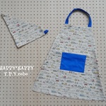 子どもエプロン＆三角巾（車は続く：生成り）3サイズ展開