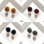 スエード フラワー × 小さなパール&リーフ ピアス