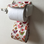 再販＊トイレットペーパーホルダーカバー 小鳥と花のモチーフ 生成り