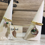 ２連リング♡リーフ♡ナチュラル♡モチーフ♡チャーム【フリーサイズ】ゴールドカラー