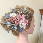 ドライフラワーヘッドドレス ＊シャビーシック ヌードピンク ＊結婚式 二次会 ガーデンウェディング パーティ 成人式 卒業式 前撮りなどに＊着物にもドレスにも♪