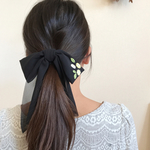 バラ刺繍のシフォンリボン ヘアゴム 