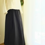 再版＊スカート見え！リネン ガウチョパンツ     マキシ丈   黒