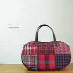 そらまめバッグ(wool patch - red check #2- )