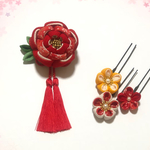 つまみ細工  七五三髪飾り(大輪八重梅と梅小花)