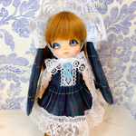 オビツ11サイズ服チェックワンピースセット(水色リボン)