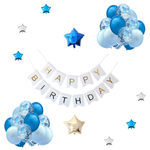 誕生日 飾り付け コンフェッティ バルーン （Happy Birthday） 豪華 光沢 風船 装飾 セット（ブルー）