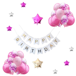 誕生日 飾り付け コンフェッティ バルーン （Happy Birthday） 豪華 光沢 風船 装飾 セット（ピンク）