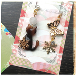 和風/べっこう猫と蝶のピアス/ノンホールピアス