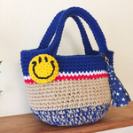 💛送料込み💛ニコちゃんちゃんの麻紐&毛糸のミニカゴバッグ😋トリコロール🇫🇷✨sale⛄️✨