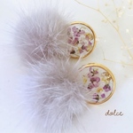 秋色♡押し花とファーの華やかピアス