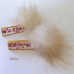 秋♡押し花とベージュファーのピアス