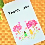 さくらの下でお花見のイラストメッセージカード　thank youカード20枚セット