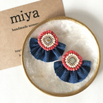 ［限定1点］redフリフリ（デニム）ビーズ刺繍ピアス・イヤリング