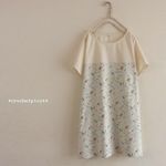 ポンチョ。バイカラーのワンピース。刺しゅう生地×トリプリント。【М】