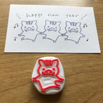 2019年亥年 年賀状 消しゴムはんこ 【ラインダンス】