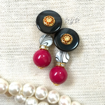☆Vintage Button☆ネイビー×チェリーな上品ピアス/イヤリング