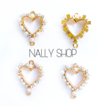【4個】再入荷♡Pearl&Stone Heart Connectors Charm【MS0125】