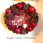 Xmas◇クリスマスリース◇タータンチェックリボンサンタオーナメントLL 