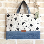 ○●Lovingly  １点もの デニムリメイク  レッスンバッグ モノクロ星●○
