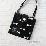 携帯用ボックスティッシュケース(ストラップ付き)＊リボン(白×黒)