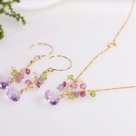 紫花菜*ピンクアメジスト+小さな天然石ピアス14KGF