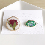 押し花　ミニ薔薇と緑のリング