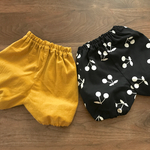  ⚫🍒🔻２枚セット🔺　かぼちゃパンツ　シンプル無地マスタード柔らかリネン混＆コットンモノトーンチェリー　80