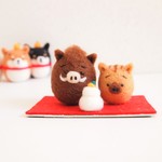 【受注製作】2019年干支(亥)　まゆいのしし親子の正月飾りセット　羊毛フェルト