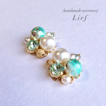 送料無料☆和風ビジューピアス/イヤリング(花緑青)