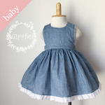 天使のドレスエプロン ヒッコリー柄blue/Babysize