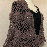 (new)ダークブラウンの花モチーフ円形ショール