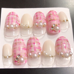 ネイルチップ ツイード ネイル フレンチ  秋ネイル 冬ネイル ピンク